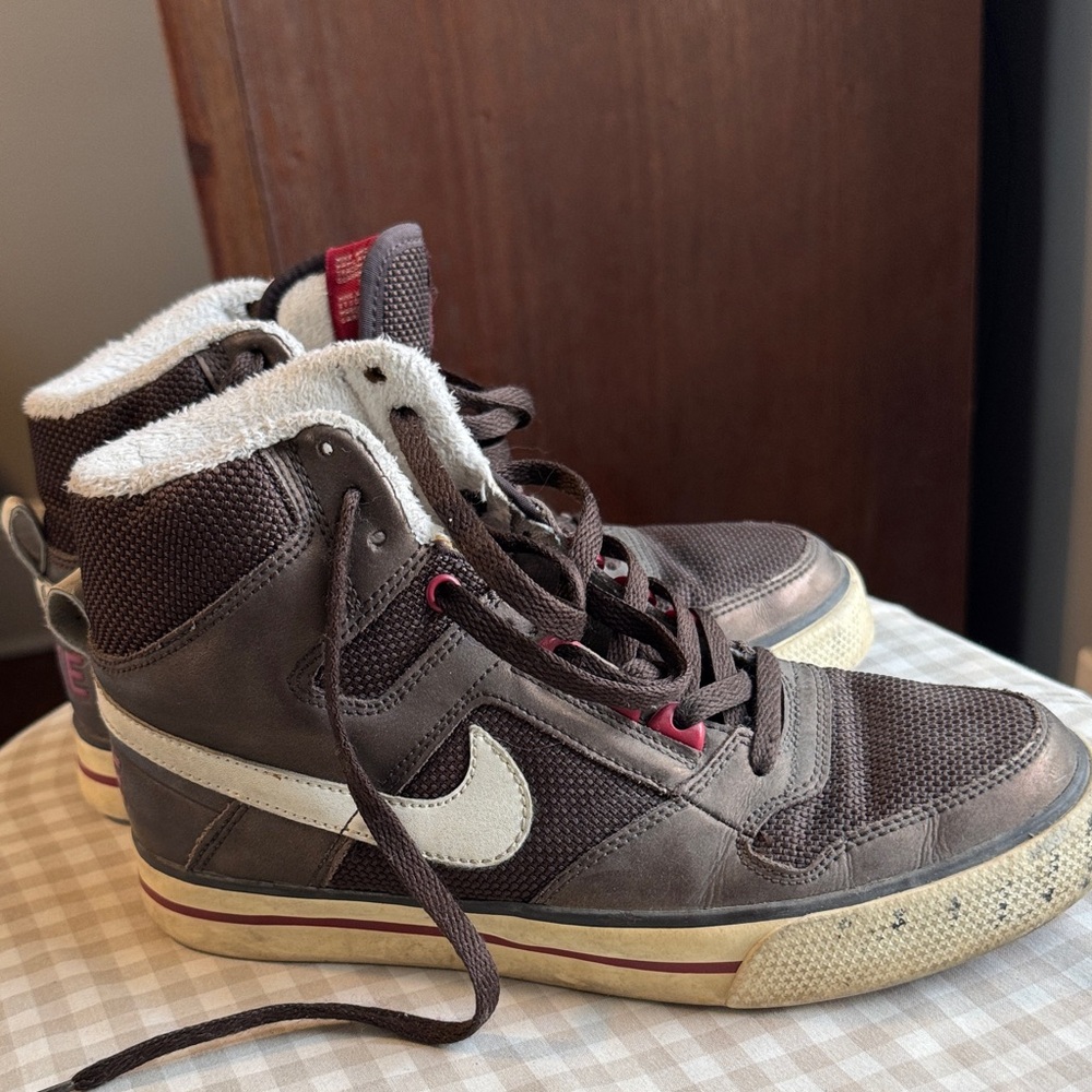 Nike Air Force ones, Brown and White High-Top Sneakers